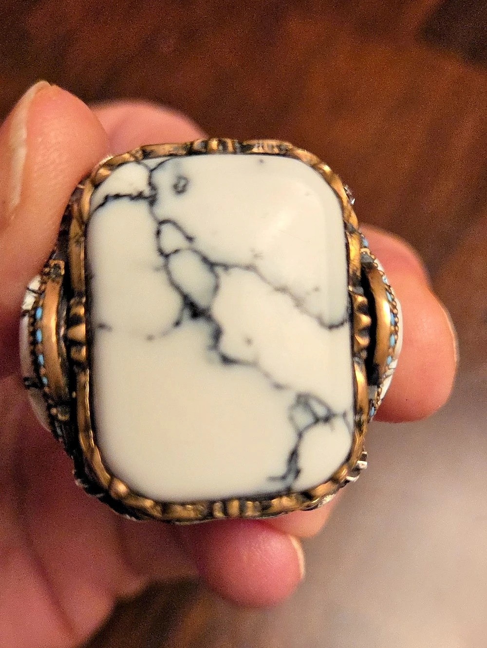 White Turquoise Rectangular Stone Ring